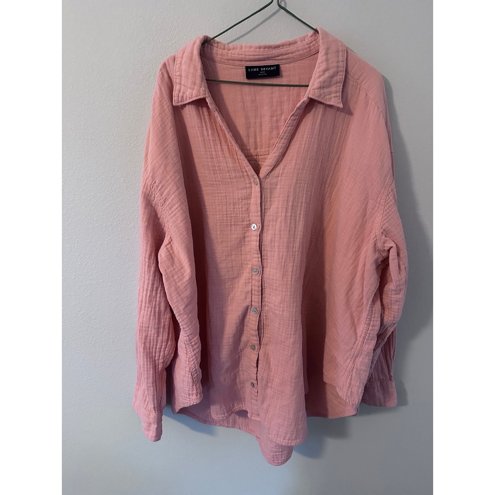 Lane Bryant Shirt 22/24 Pink Oversized Cotton Gauze Button Down Long Sleeve